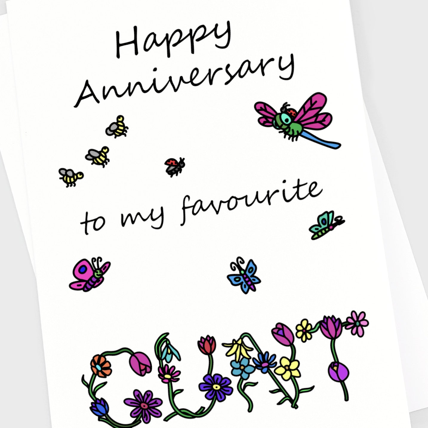 Zoomed in favourite cunt anniversary card.