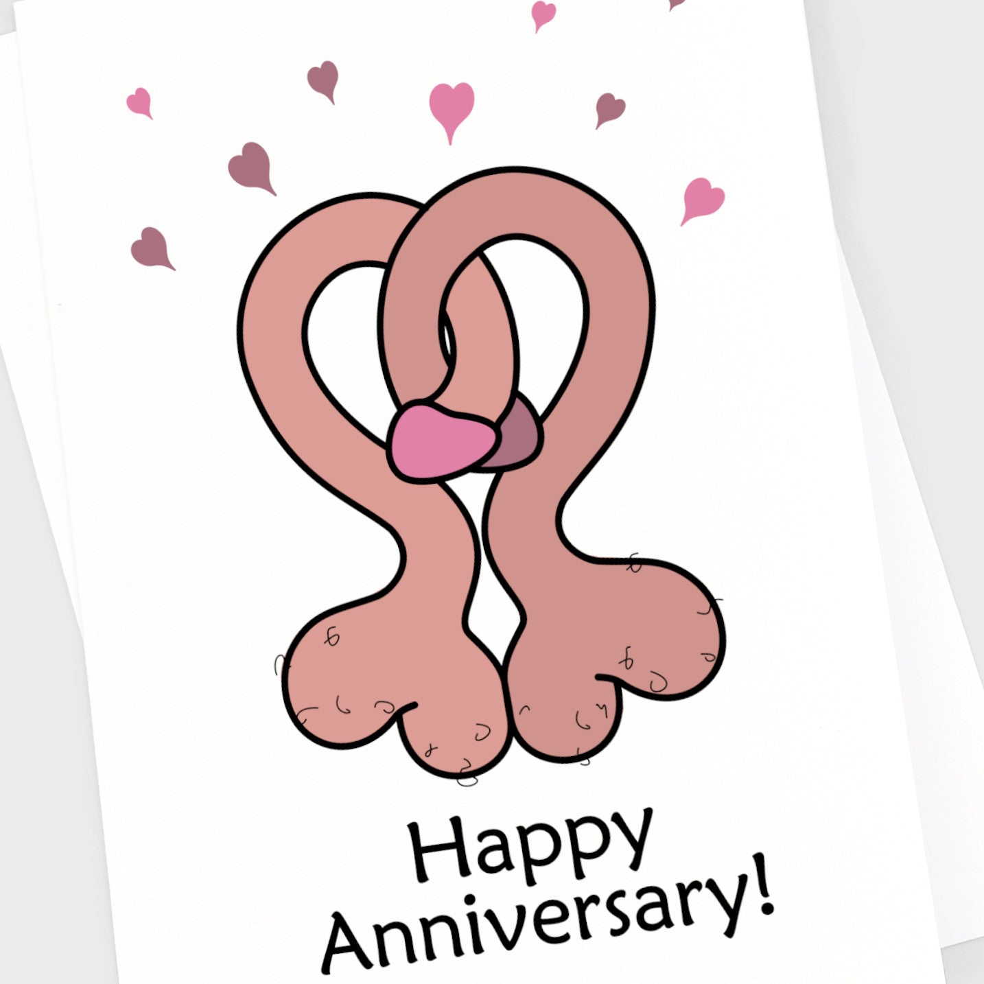 Zoomed in gay anniversary card with intertwined cocks.
